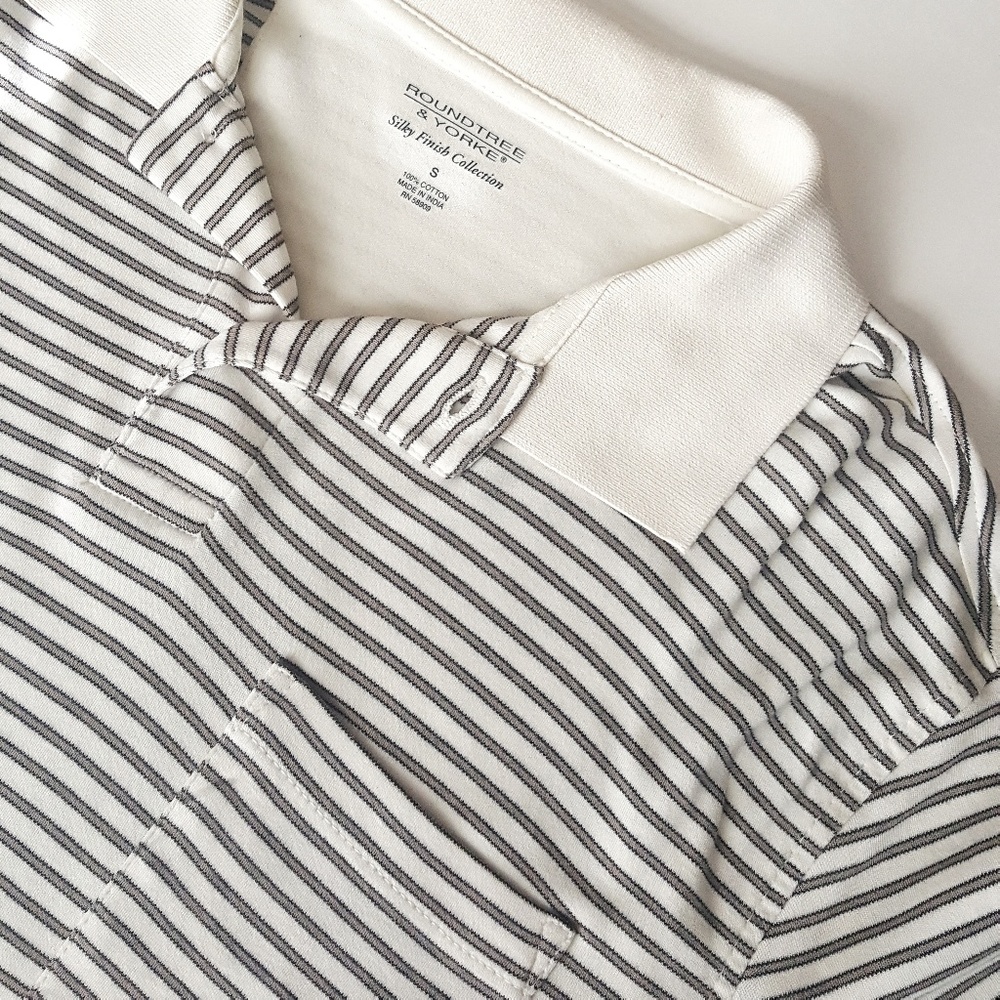Mens Cream and Tan Long Sleeve Polo